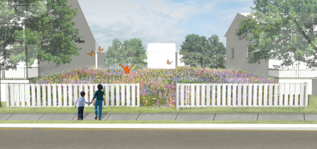 Vacant lot developed into a meadow rendering Digital rendering of Fitzgerald Revitalization Project