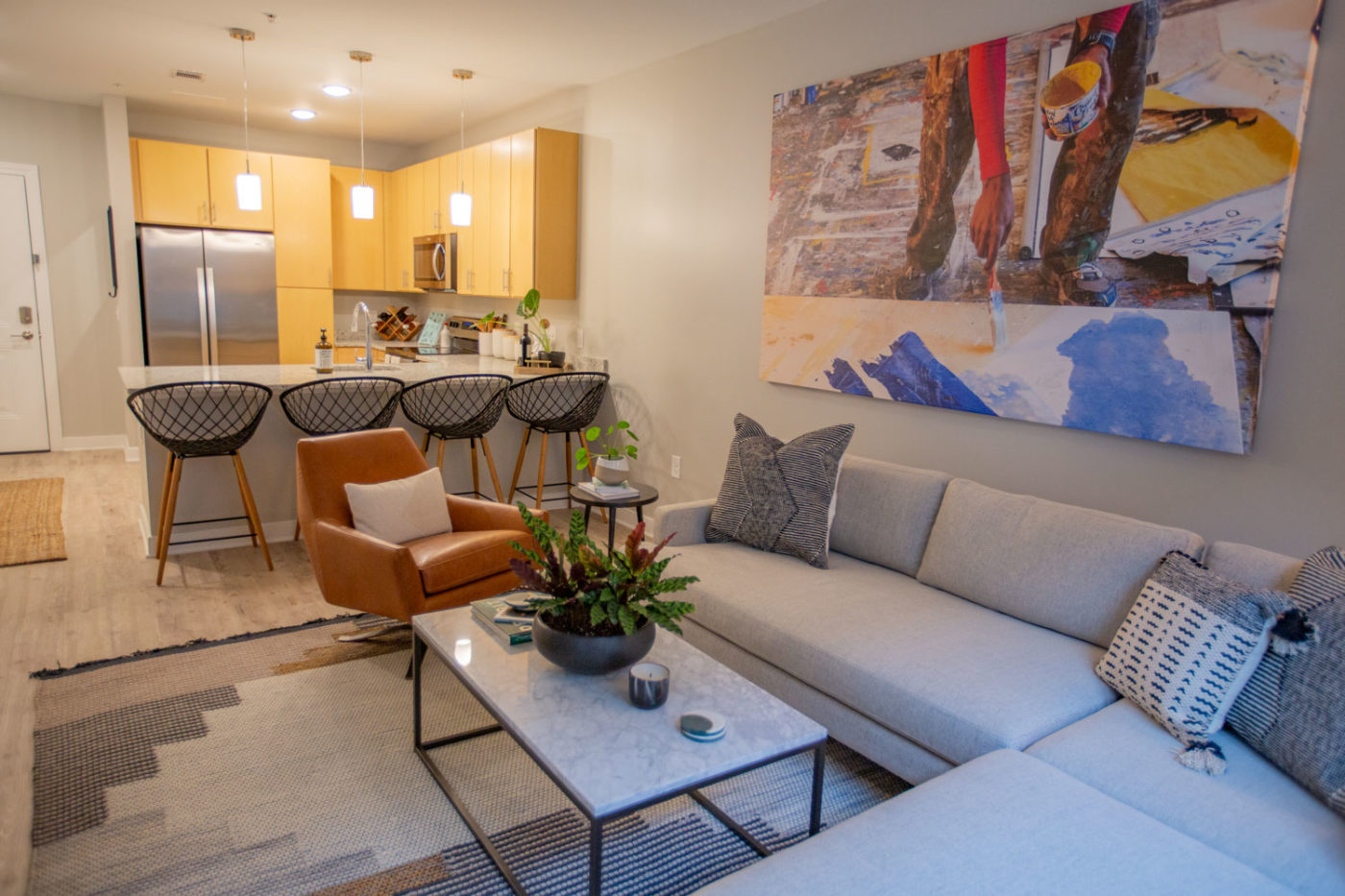 Interior living space in apartment at The Boulevard