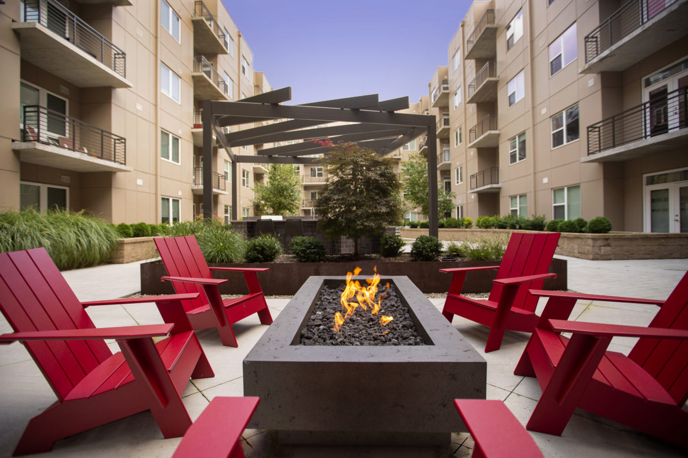 The courtyard offers residents a place to relax, grill and play. The Boulevard courtyard